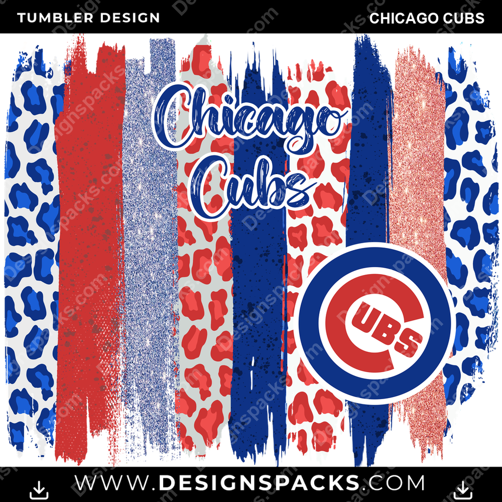 Baseball Brush Strokes Chicago Cubs Tumbler Digital Wrap Design