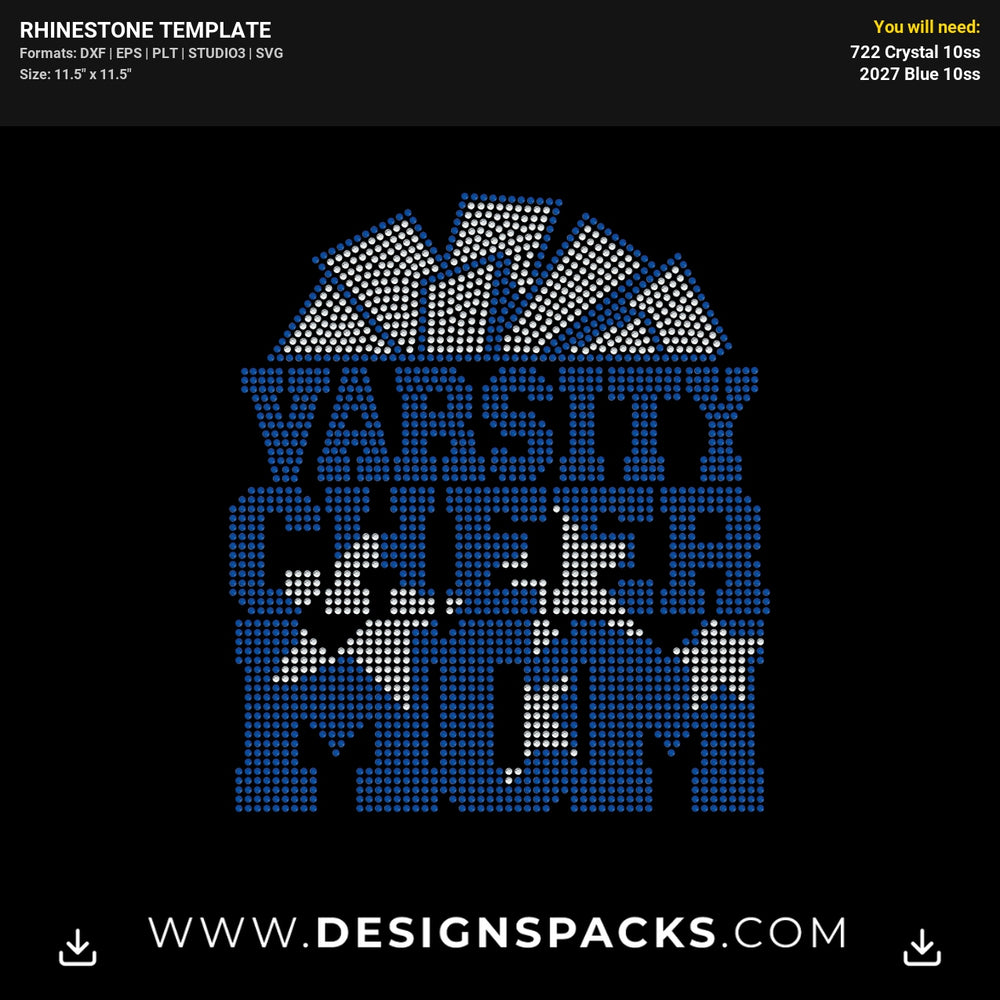 Varsity Cheer Mom Pom Pom Rhinestone Digital Template