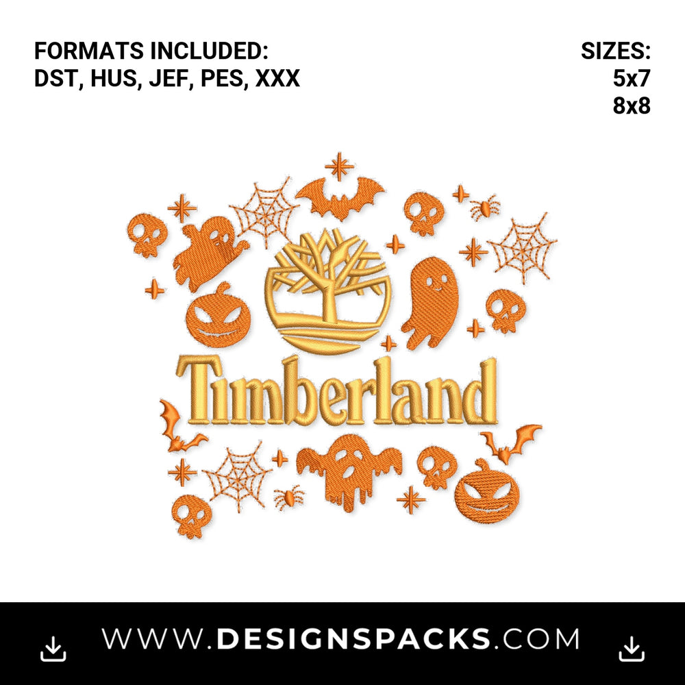 Spooky Halloween Timberland Logo Embroidery Design - Instant digital download pattern at Designspacks.com