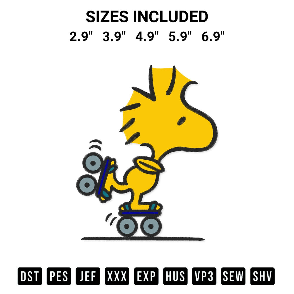 Stitch like a pro with the Woodstock On Roller Skates Embroidery Design embroidery pattern from Designspacks.com. High-quality digital machine embroidery file. Available sizes: 2.9", 3.9", 4.9", 5.9", 6.9".