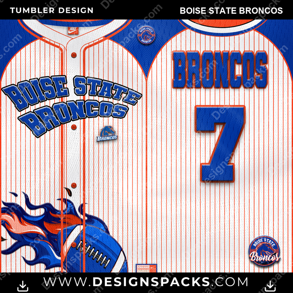 College Sport Team Button-Up Jersey Boise State Broncos NCAA Tumbler Digital Wrap Design Download