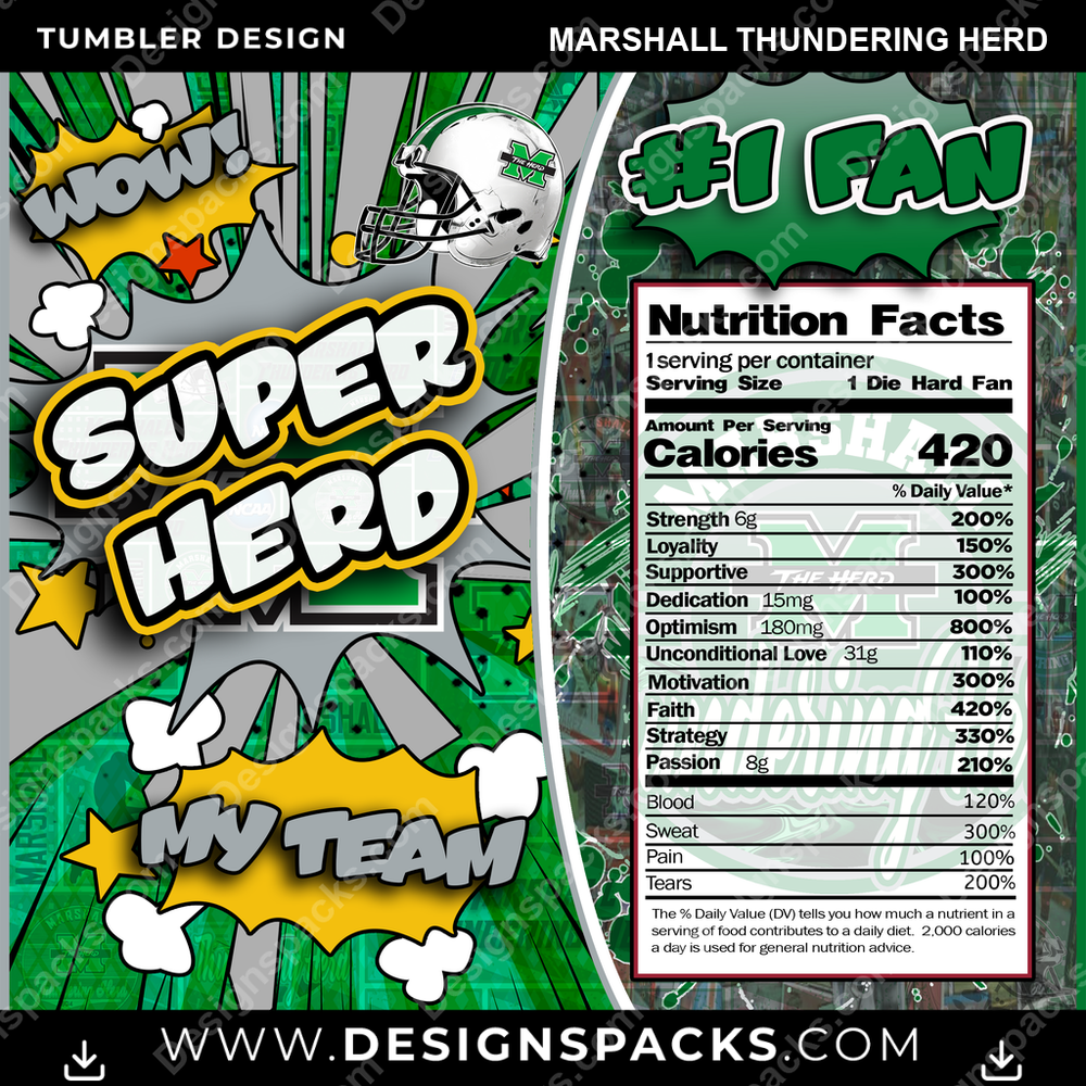 College Sport Super Team Marshall Thundering Herd Tumbler Digital Wrap Design
