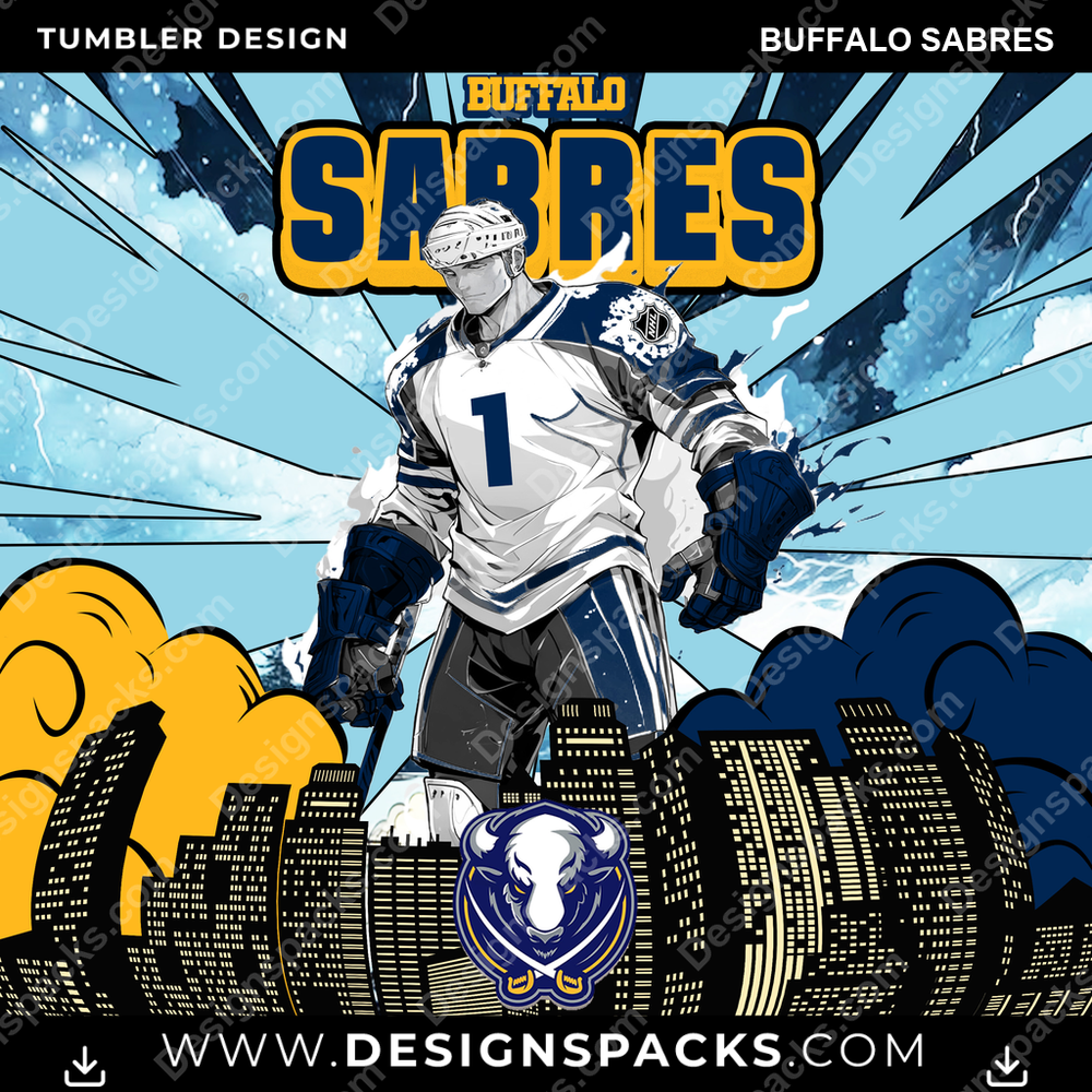 Ice Hockey Comic Cover Buffalo Sabres Tumbler Digital Wrap Design