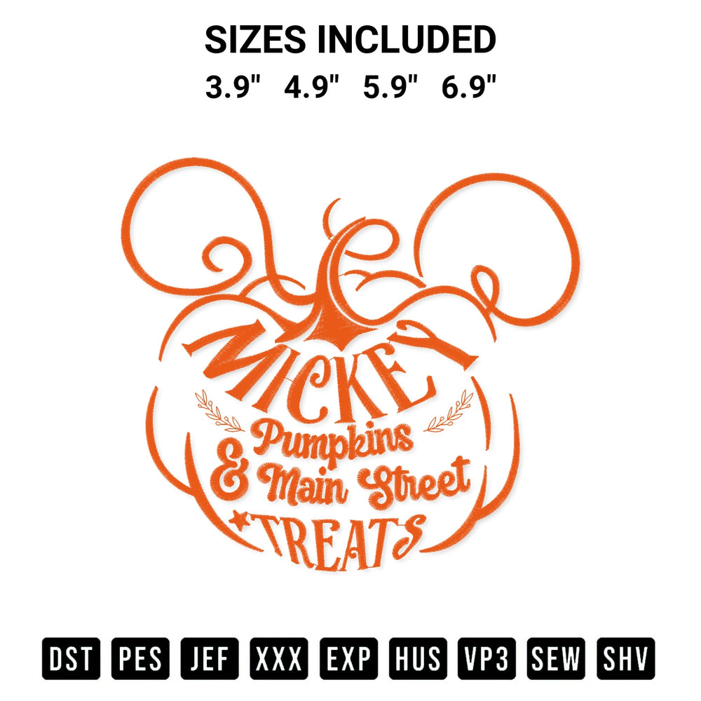 Discover the perfect addition to your crafting collection: Mickey Pumpkins And Main Street Embroidery Design embroidery file. Instantly available at Designspacks.com. Available sizes: 3.9", 4.9", 5.9", 6.9".