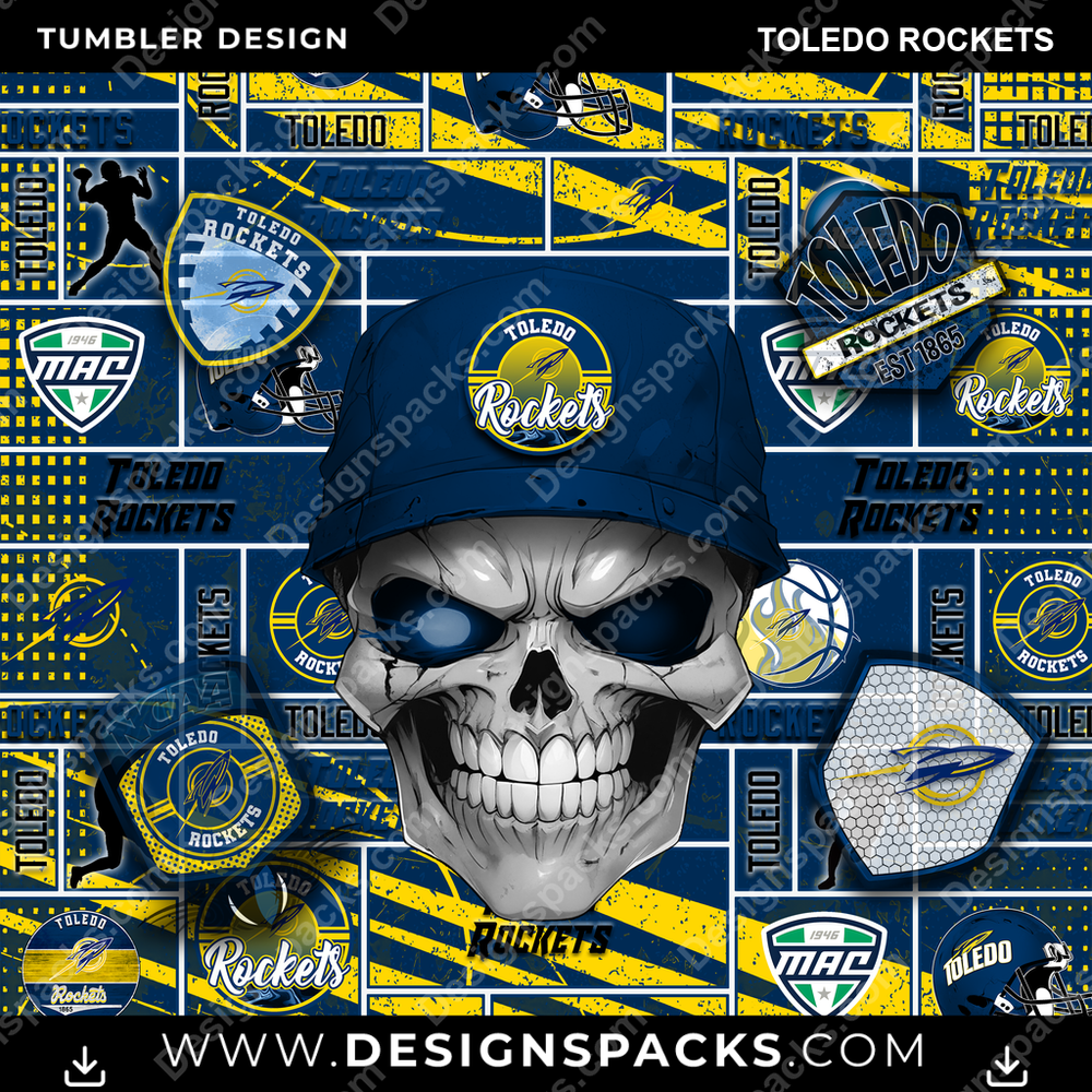 College Sport Skull Toledo Rockets NCAA College Sport Tumbler Digital Wrap Design Download