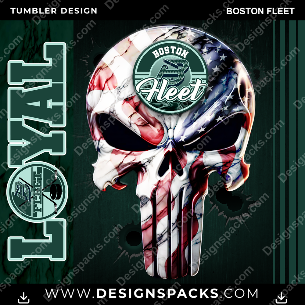 Hockey Skull Boston Fleet Tumbler Digital Wrap Design