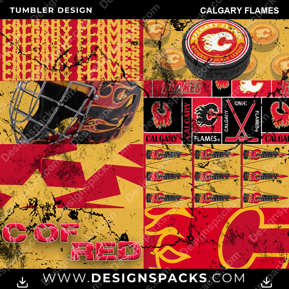 Hockey Distressed BG Calgary Flames Tumbler Digital Wrap Design