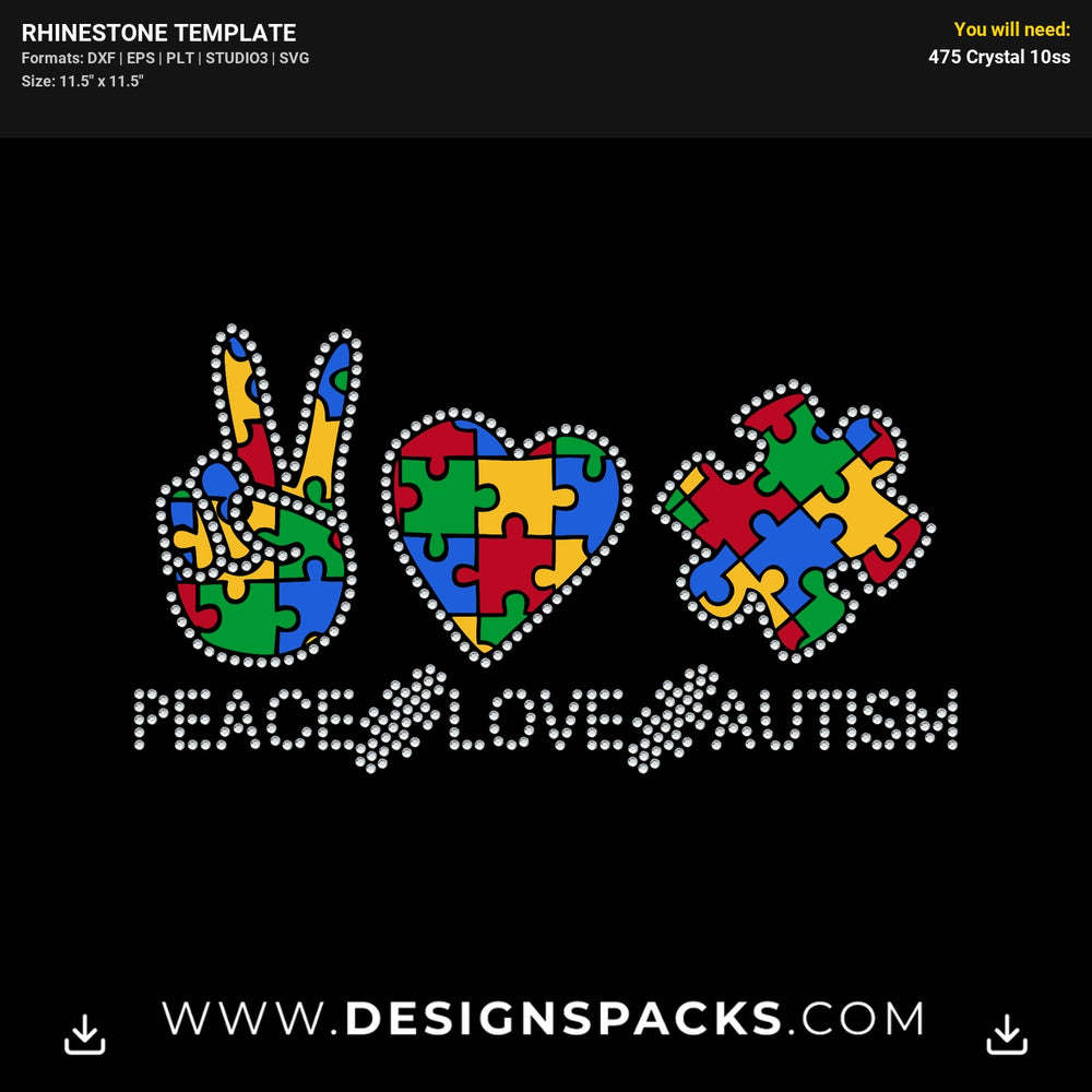 Peace Love Autism Vinyl Rhinestone Digital Template