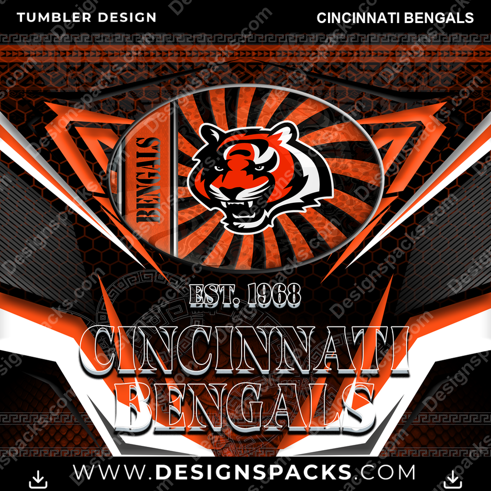 Football Tribal Cincinnati Bengals NFL Football Tumbler Digital Wrap Design Download