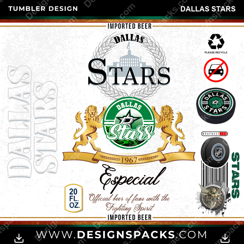 Hockey Modelo Dallas Stars Tumbler Digital Wrap Design