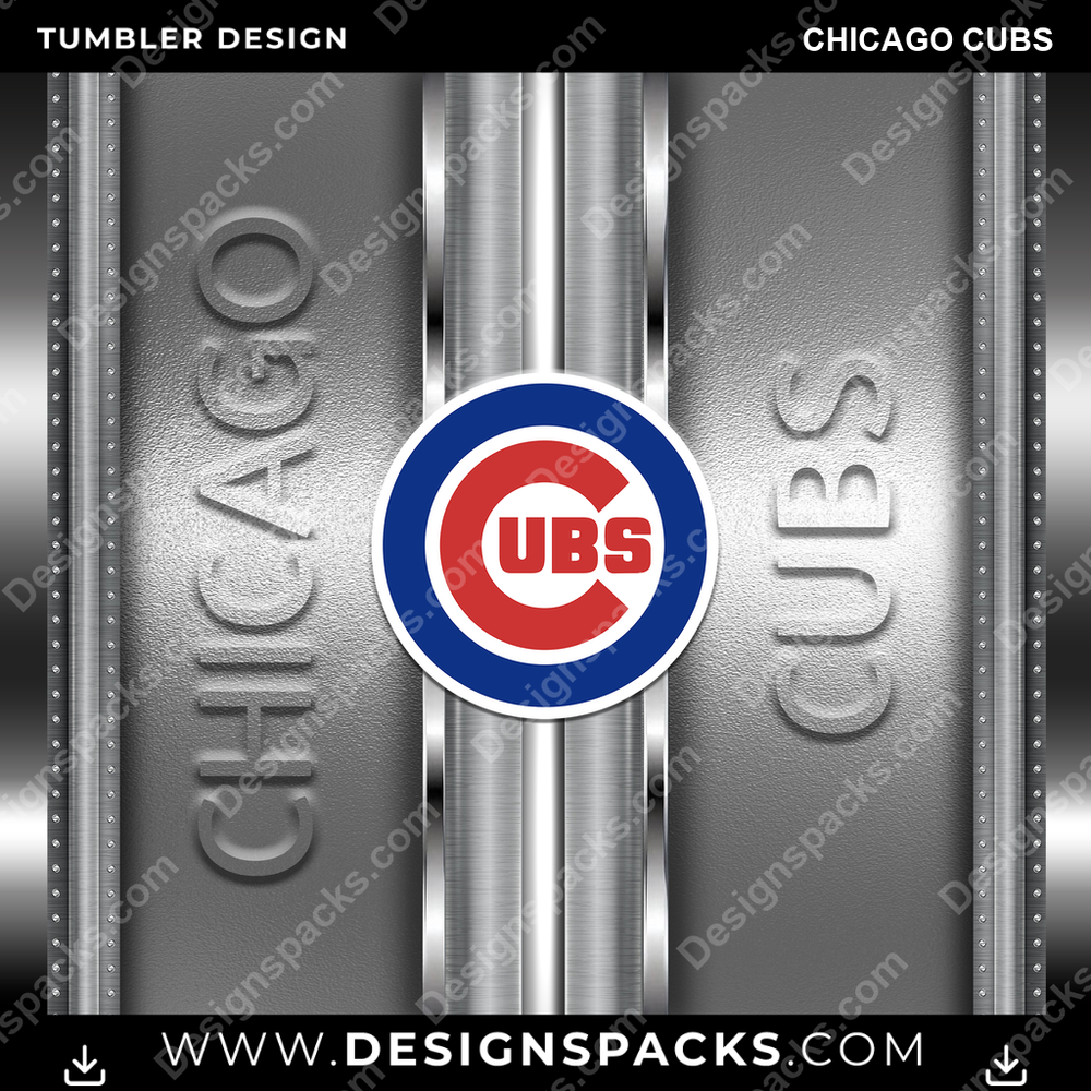 Baseball Metallic Chicago Cubs Tumbler Digital Wrap Design