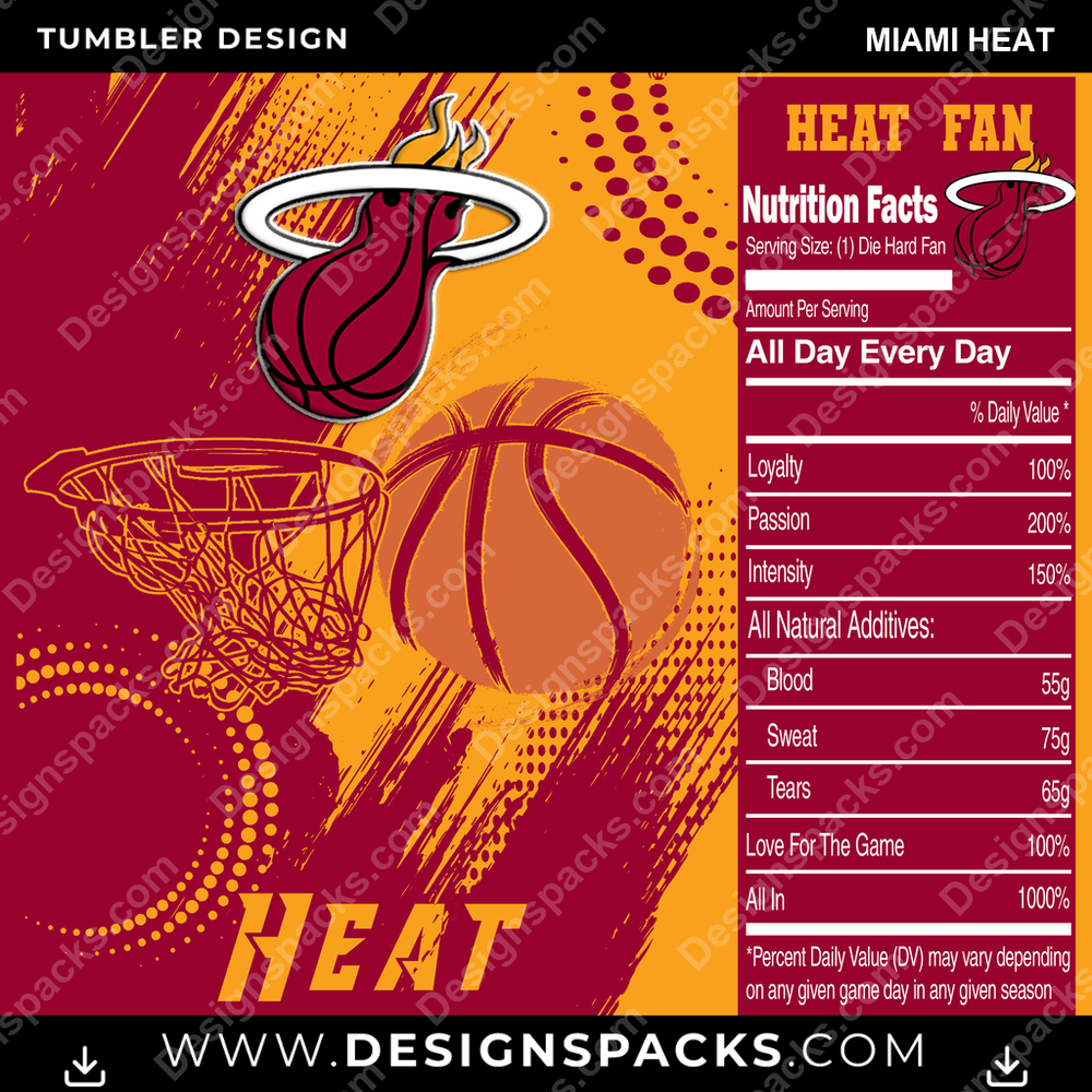 Basketball Team Fan Miami Heat Tumbler Digital Wrap Design