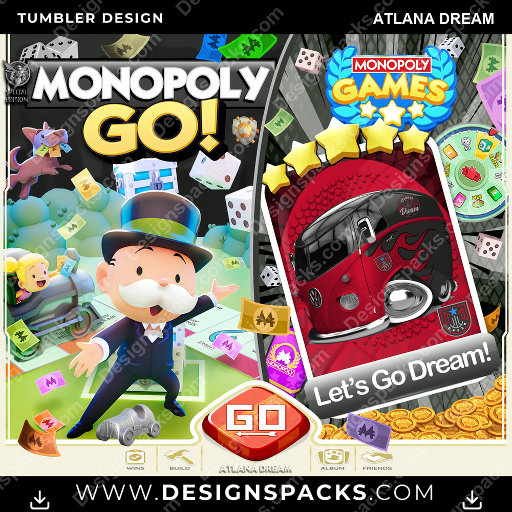 Basketball Monopoly Go! Atlana Dream NBA Basketball Tumbler Digital Wrap Design Download