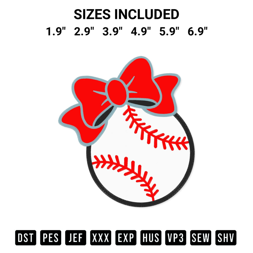 Add a unique touch to your apparel with the Baseball With Bow Embroidery Design embroidery file. Premium instant download available now on Designspacks.com. Available sizes: 1.9", 2.9", 3.9", 4.9", 5.9", 6.9".