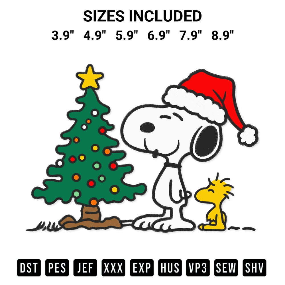 Add a unique touch to your apparel with the Snoopy Woodstock Christmas Tree Embroidery Design embroidery file. Premium instant download available now on Designspacks.com. Available sizes: 3.9", 4.9", 5.9", 6.9", 7.9", 8.9".