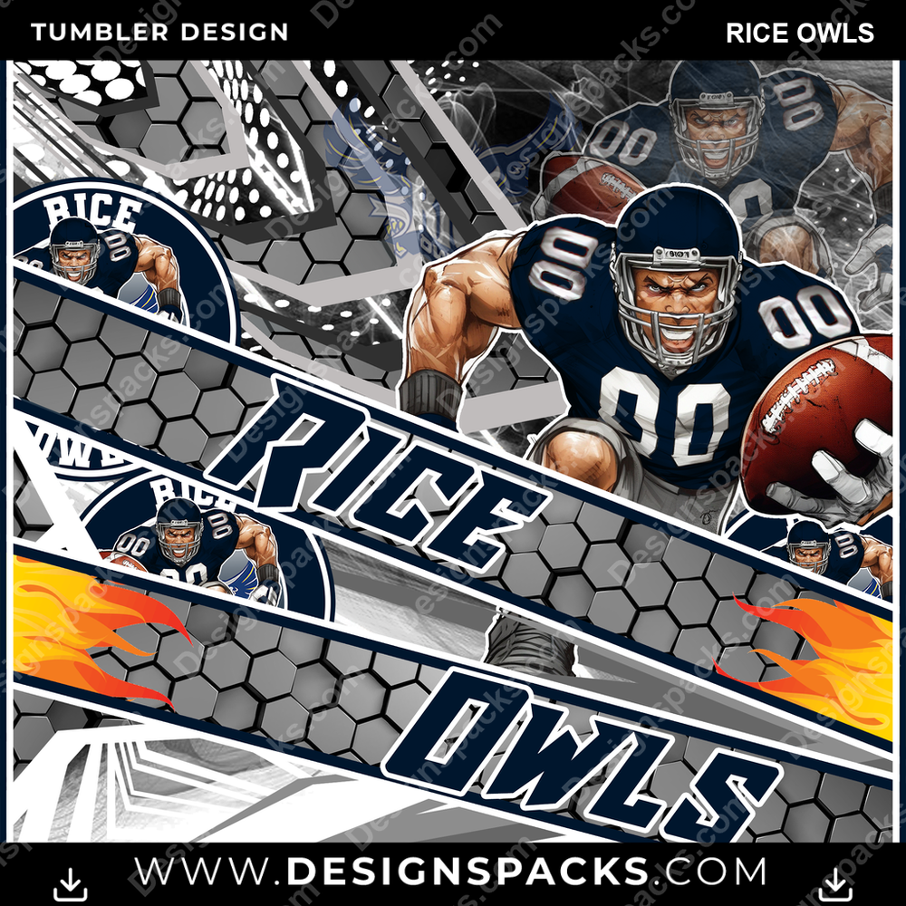 College Sport Fathead Rice Owls Tumbler Digital Wrap Design