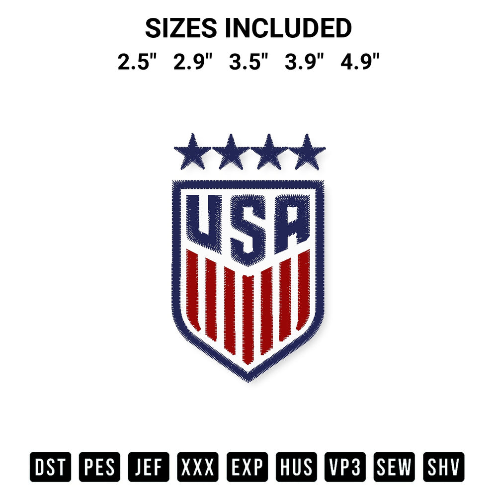 Create amazing crafts with the Usa Womens Soccer Logo Embroidery Design embroidery file. High-quality digital download from Designspacks.com, perfect for beginners and pros. Available sizes: 2.5", 2.9", 3.5", 3.9", 4.9".