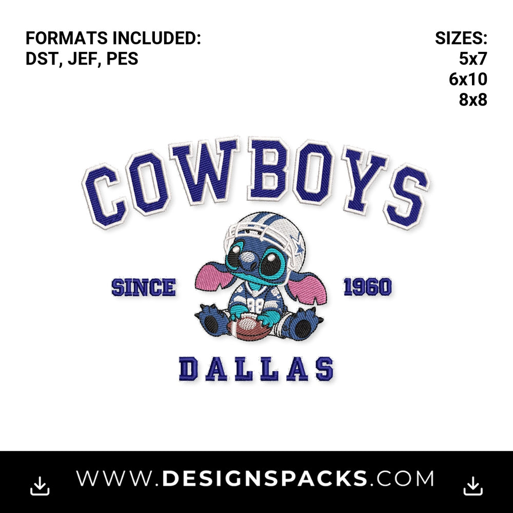 Dallas Cowboys Stitch Football Pattern Embroidery Design - Instant digital download pattern at Designspacks.com