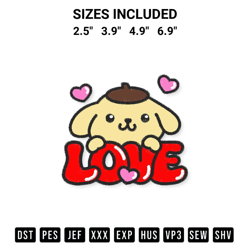 Create amazing crafts with the Love Pompompurin Valentine Embroidery Design embroidery file. High-quality digital download from Designspacks.com, perfect for beginners and pros. Available sizes: 2.5", 3.9", 4.9", 6.9".