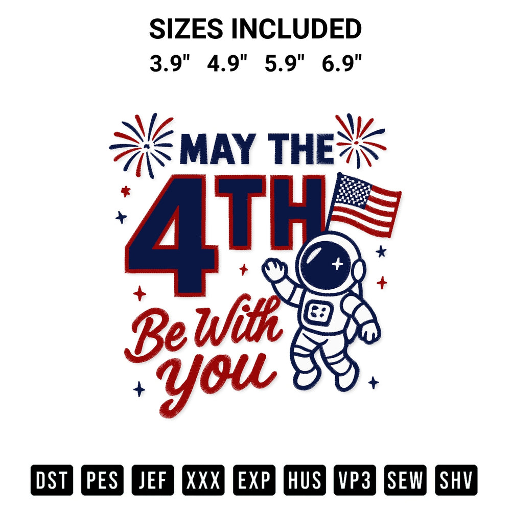 Stitch like a pro with the Astronaut May The 4Th Be With You Embroidery Design embroidery pattern from Designspacks.com. High-quality digital machine embroidery file. Available sizes: 3.9", 4.9", 5.9", 6.9".