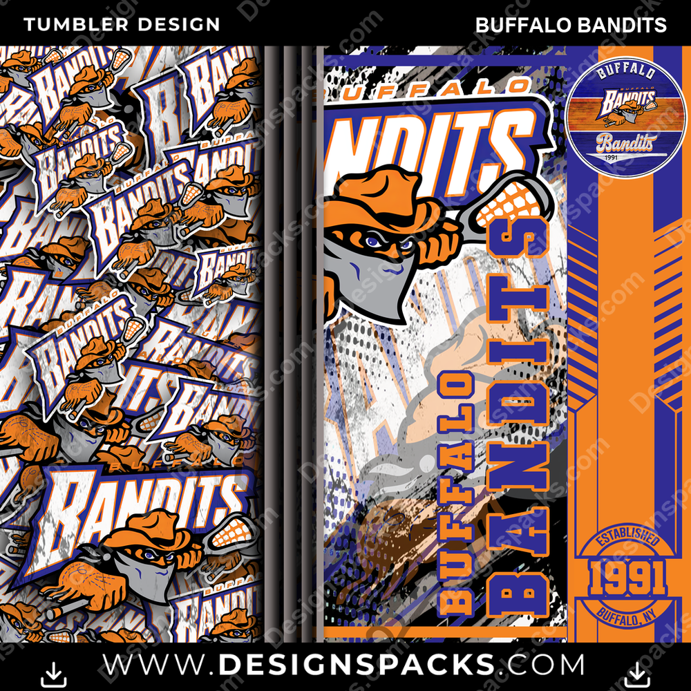 Lacrosse Sports Buffalo Bandits PLL Lacrosse Tumbler Digital Wrap Design Download