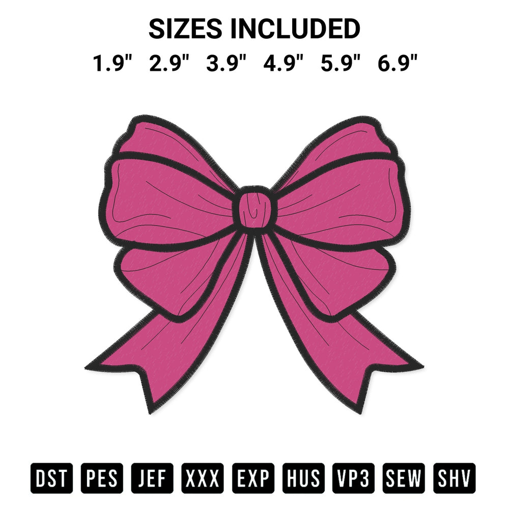 Download the Bow Embroidery Design machine embroidery design exclusively at Designspacks.com. Premium digitized pattern for apparel and DIY crafts. Available sizes: 1.9", 2.9", 3.9", 4.9", 5.9", 6.9".