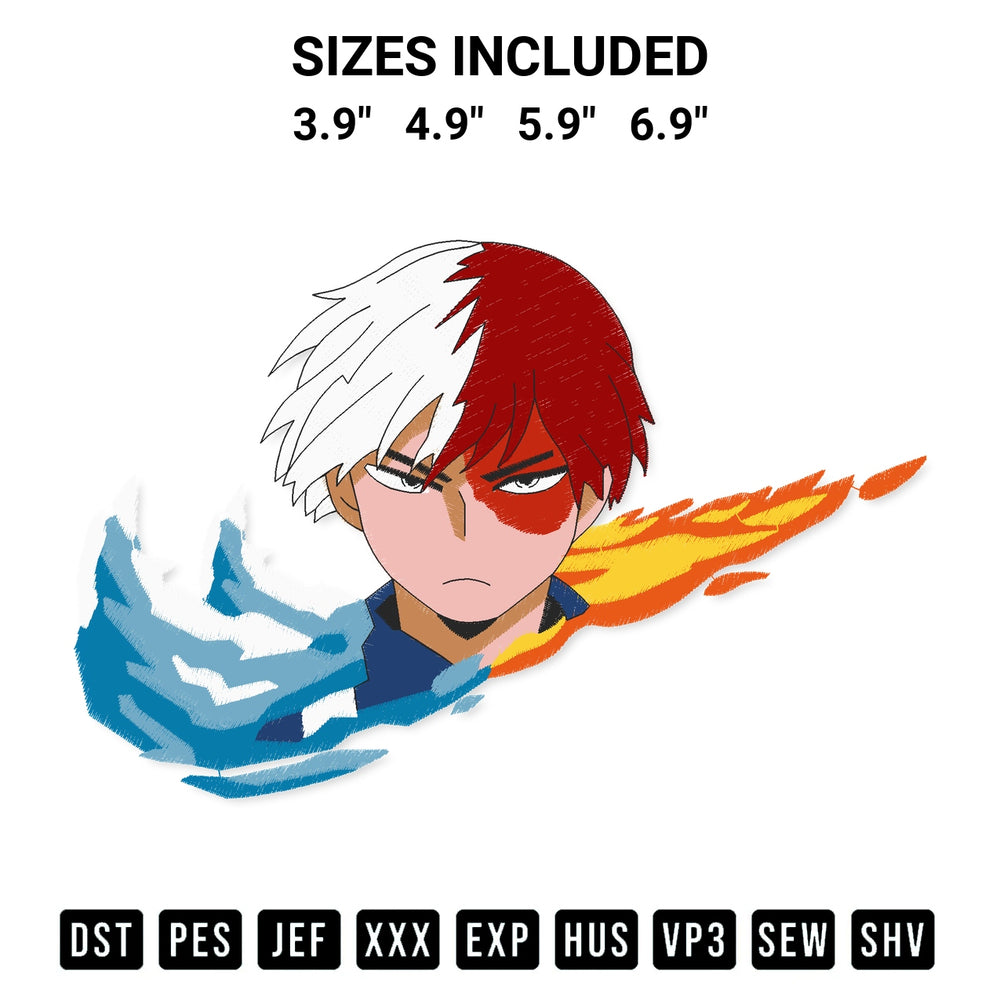 Shop the Todoroki Anime Embroidery Design machine embroidery pattern at Designspacks.com. Beautifully digitized for flawless stitching on any fabric. Available sizes: 3.9", 4.9", 5.9", 6.9".