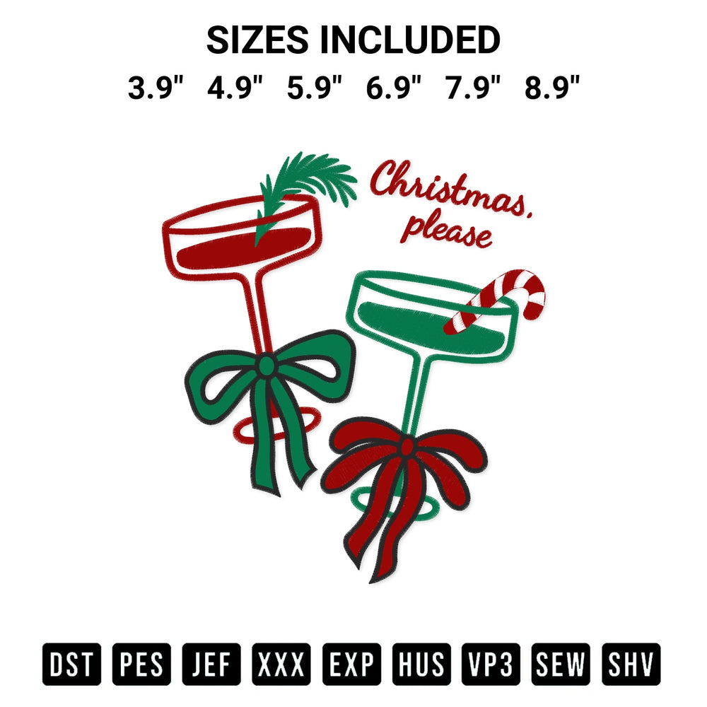 Download the Christmas Please Cocktail Party Embroidery Design machine embroidery design exclusively at Designspacks.com. Premium digitized pattern for apparel and DIY crafts. Available sizes: 3.9", 4.9", 5.9", 6.9", 7.9", 8.9".