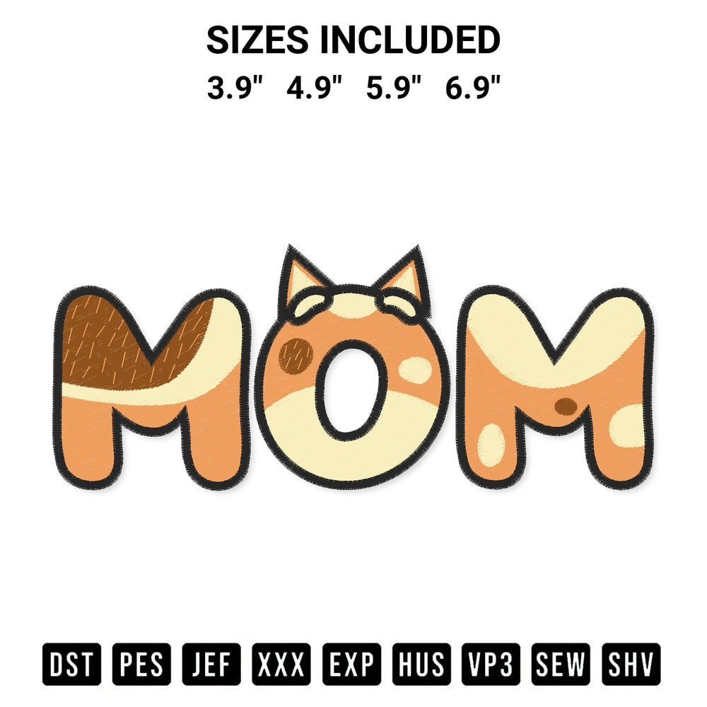 Discover the perfect addition to your crafting collection: Bluey Mom Embroidery Design embroidery file. Instantly available at Designspacks.com. Available sizes: 3.9", 4.9", 5.9", 6.9".