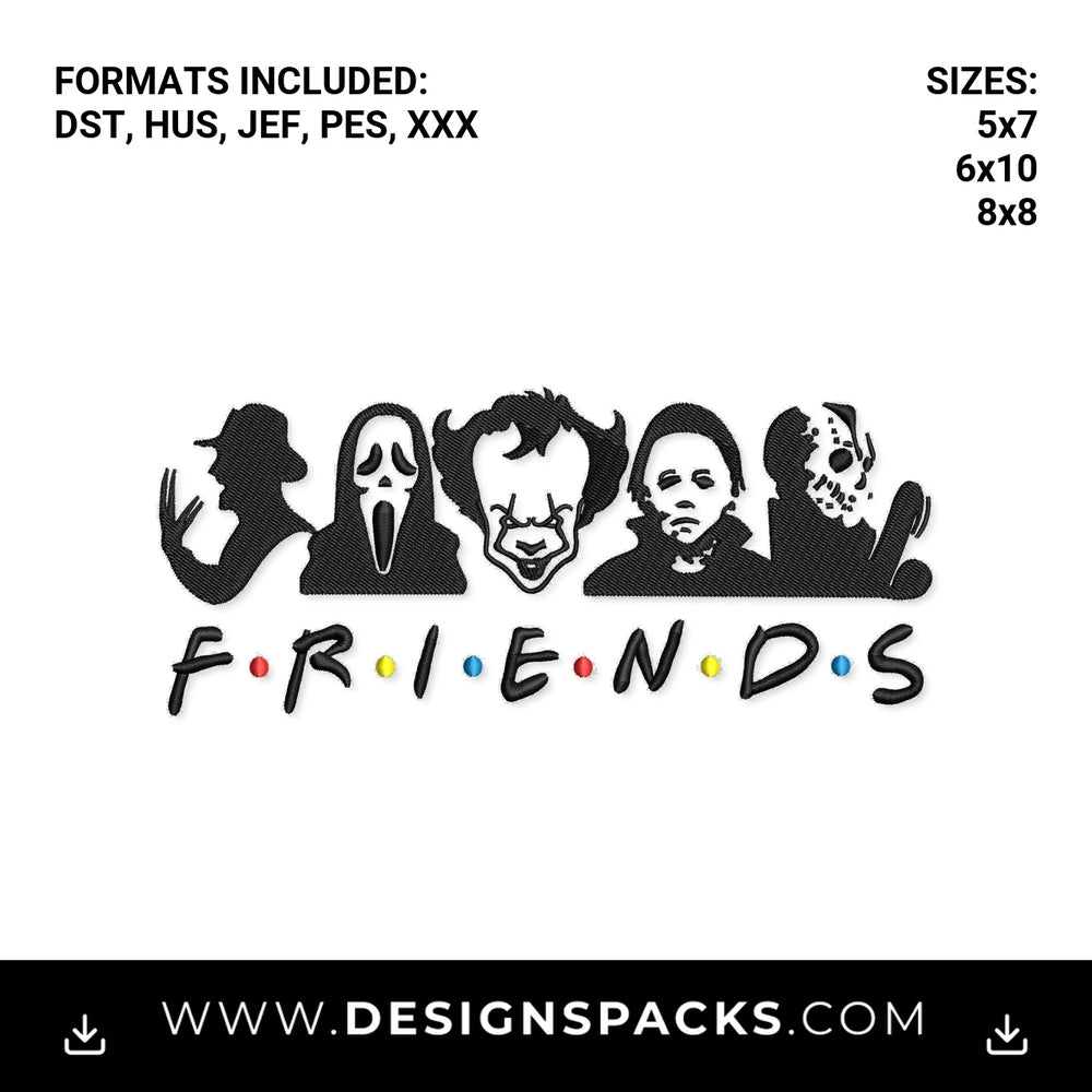 Horror Movie Villains Friends Parody Embroidery Design - Instant digital download pattern at Designspacks.com