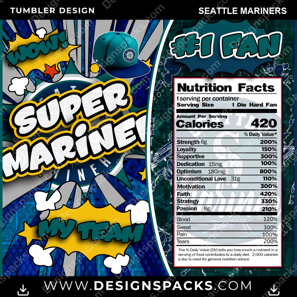 Baseball Super Team Seattle Mariners Tumbler Digital Wrap Design