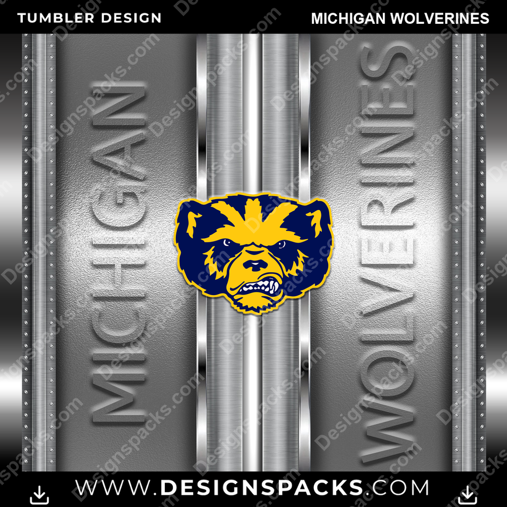 College Sport Metallic Michigan Wolverines Tumbler Digital Wrap Design
