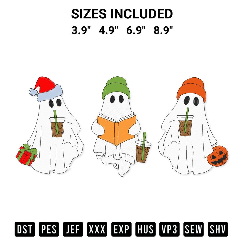 Discover the perfect addition to your crafting collection: Cute Spooky Halloween Embroidery Design embroidery file. Instantly available at Designspacks.com. Available sizes: 3.9", 4.9", 6.9", 8.9".