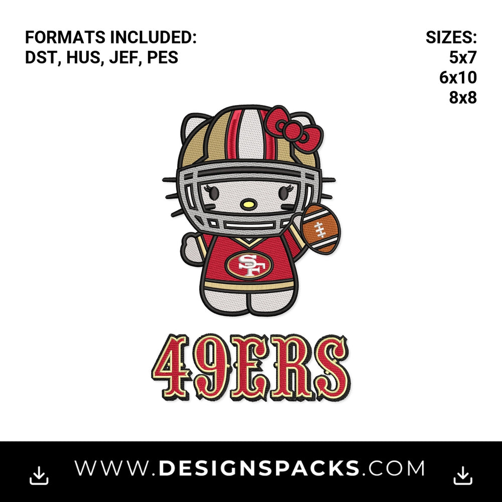 Hello Kitty 49ers Football Player Embroidery Design - Instant digital download pattern at Designspacks.com