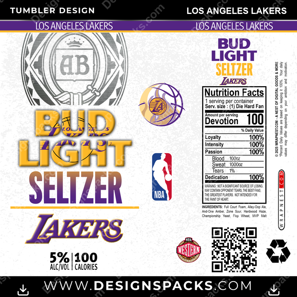 Basketball Bud Light Seltzer Los Angeles Lakers NBA Basketball Tumbler Digital Wrap Design Download