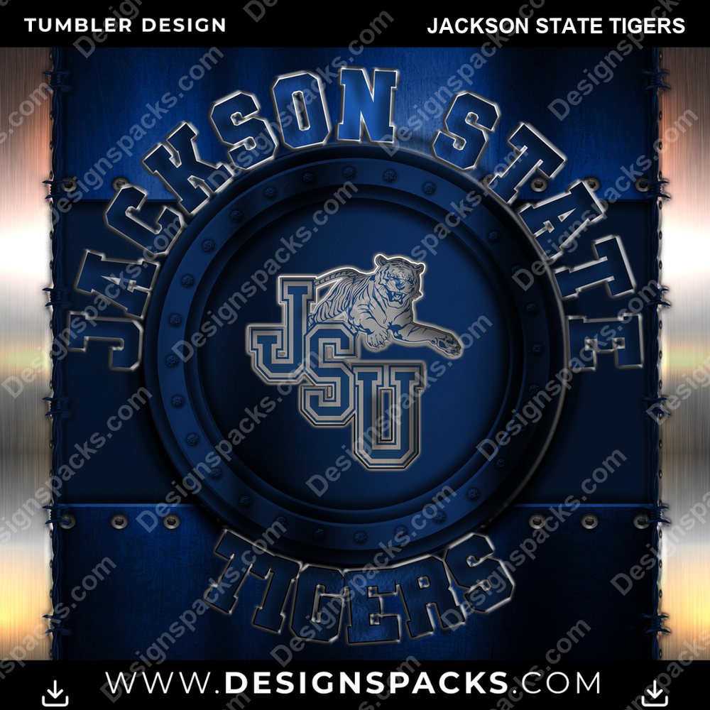 College Sport Metal Jackson State Tigers NCAA College Sport Tumbler Digital Wrap Design Download
