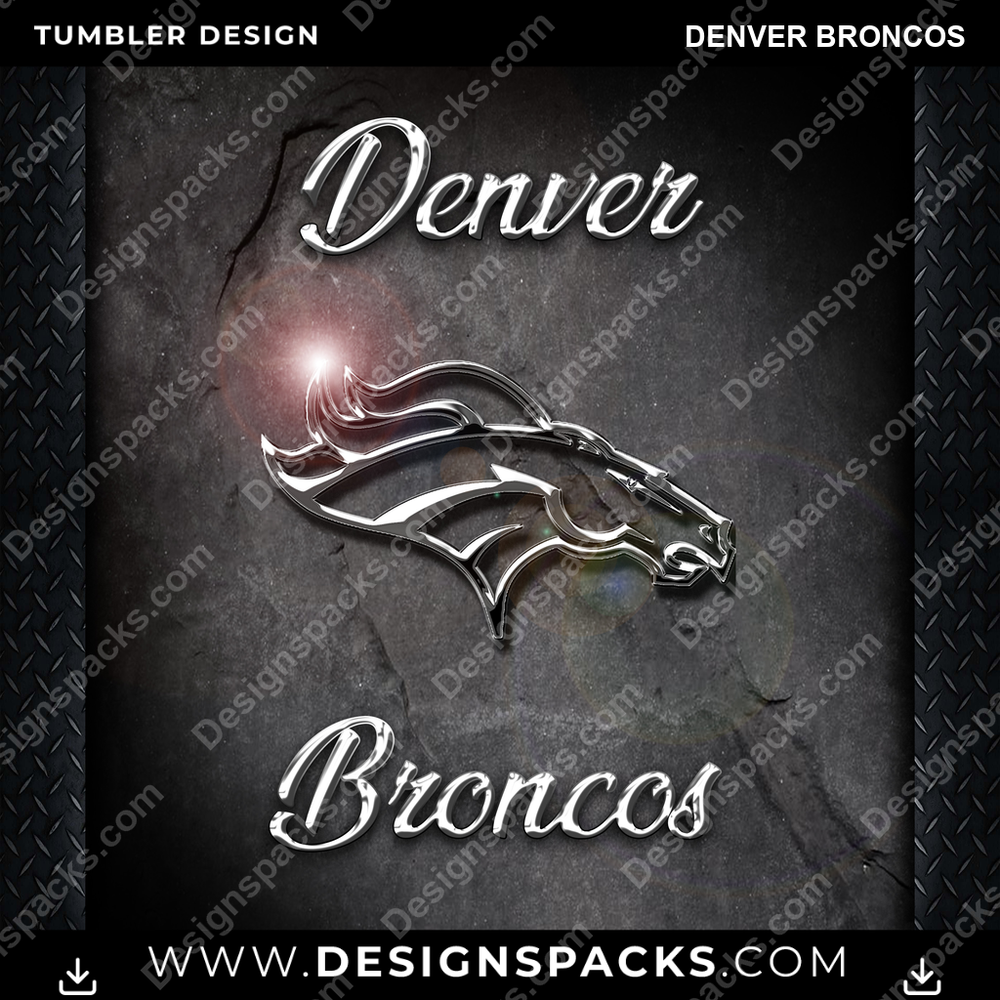 Football Chrome Denver Broncos NFL Football Tumbler Digital Wrap Design Download