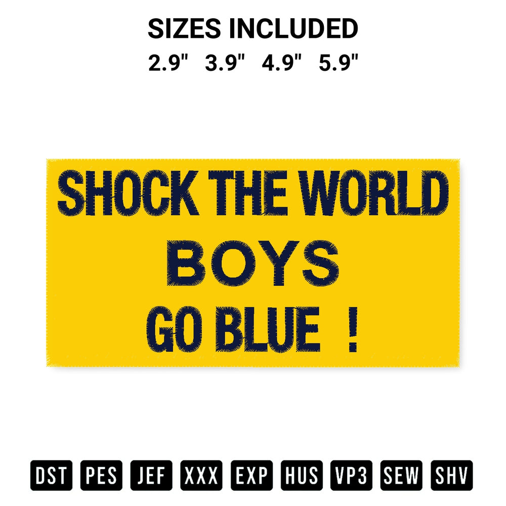 Discover the perfect addition to your crafting collection: Shock The World Boys Go Blue Embroidery Design embroidery file. Instantly available at Designspacks.com. Available sizes: 2.9", 3.9", 4.9", 5.9".