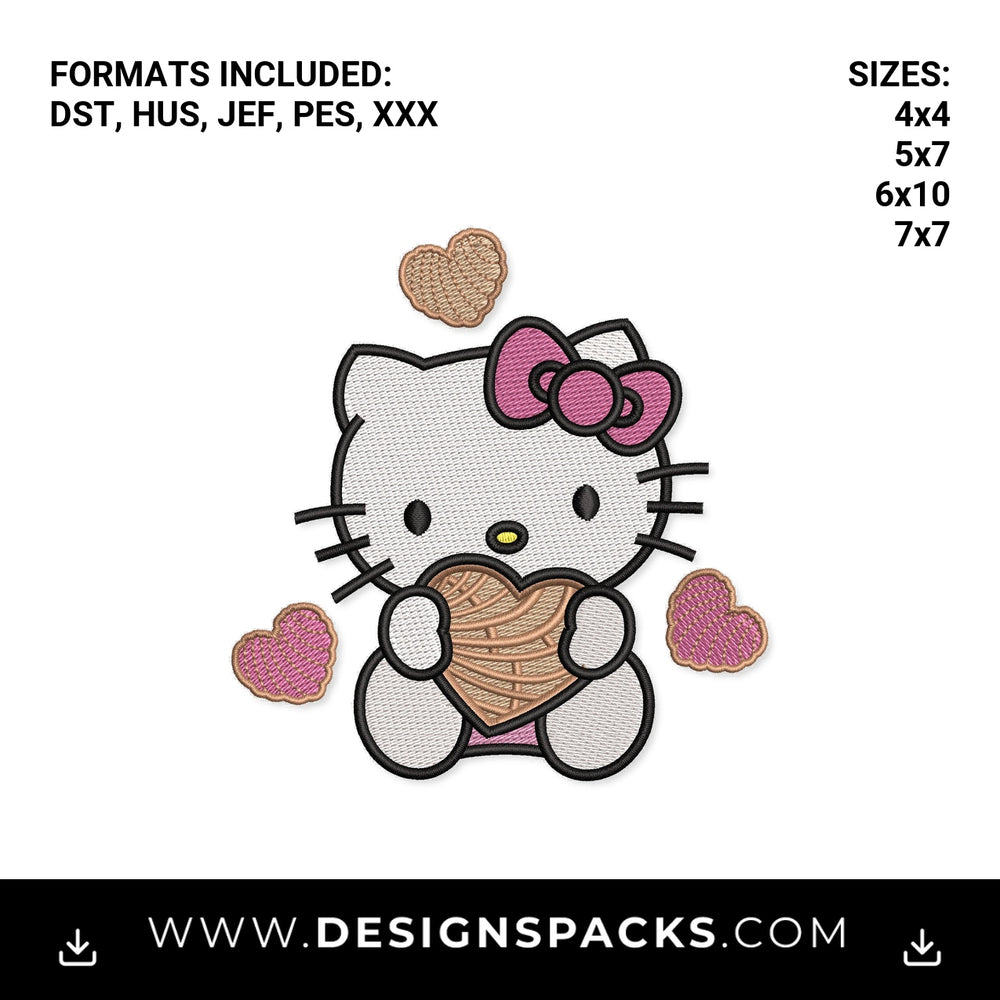 Cute Kitty Holding Knitted Heart Embroidery Design - Instant digital download pattern at Designspacks.com