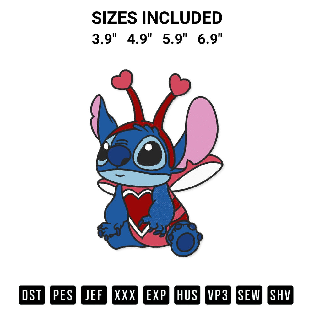 Looking for the perfect pattern? Download the Stitch Valentines Heart Love Bug Embroidery Design embroidery design today at Designspacks.com. Crisp, clean stitching guaranteed. Available sizes: 3.9", 4.9", 5.9", 6.9".
