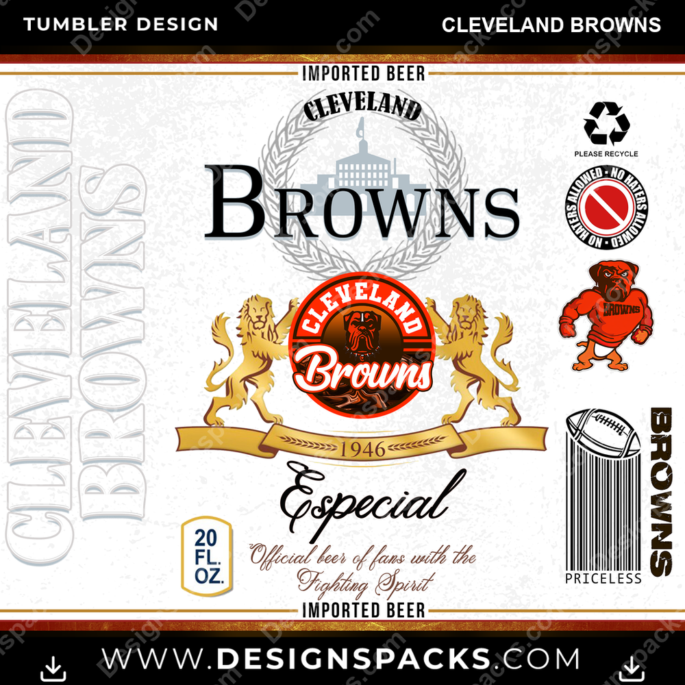 Football Modelo Cleveland Browns NFL Football Tumbler Digital Wrap Design Download