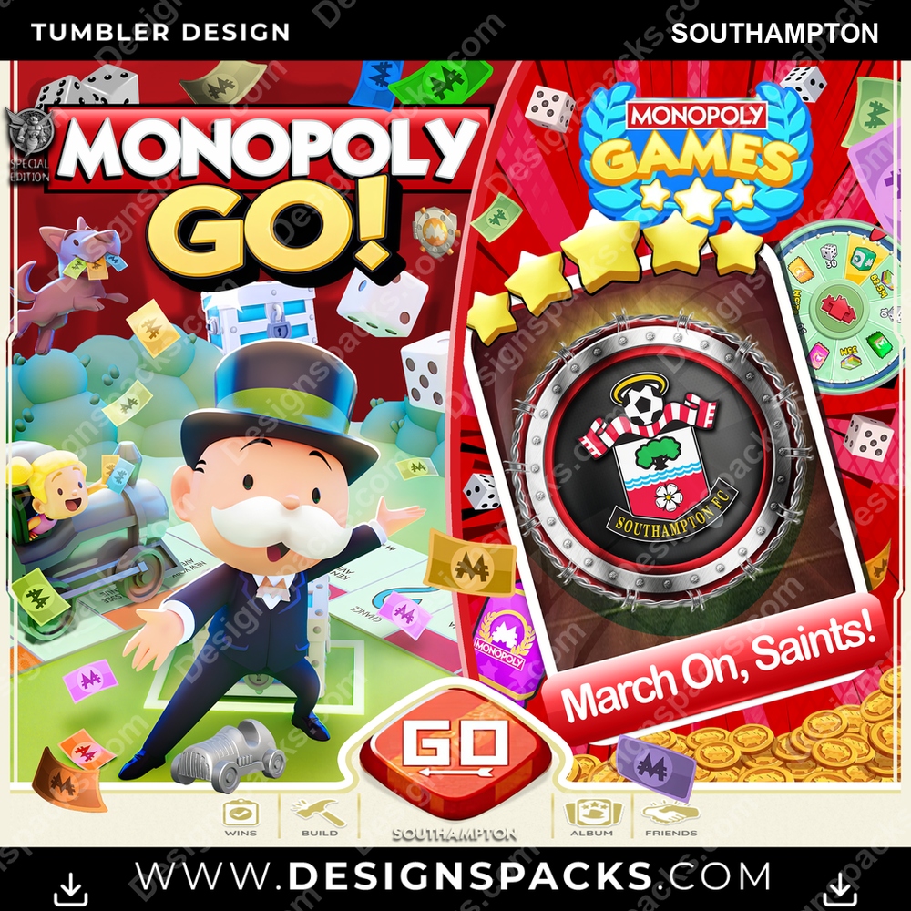 Soccer UK Monopoly Go! Southampton Tumbler Digital Wrap Design