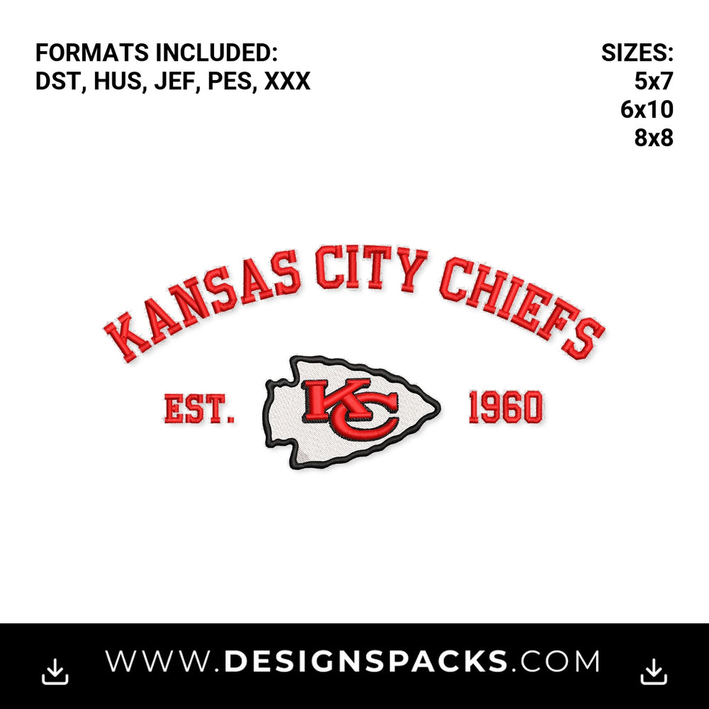 Kansas City Chiefs Est 1960 Arrowhead Logo Embroidery Design - Instant digital download pattern at Designspacks.com