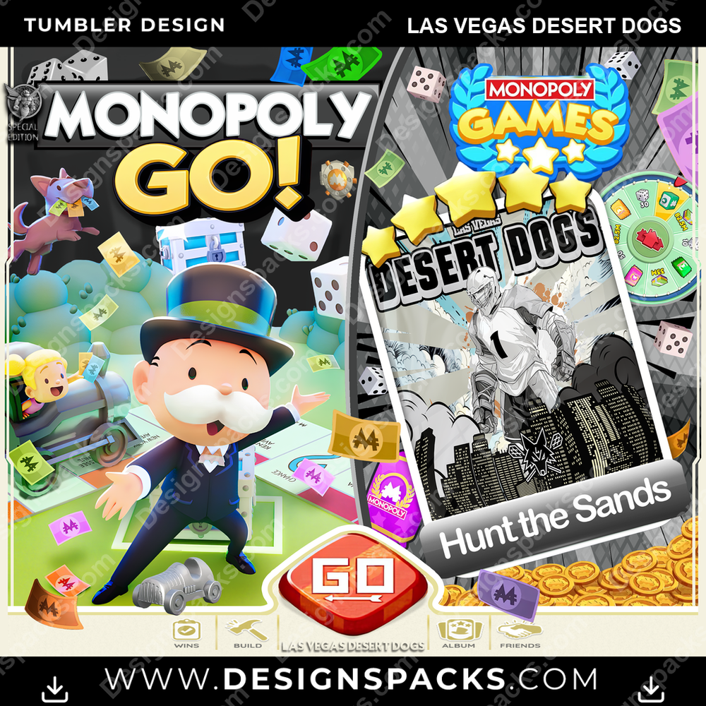 Lacrosse Monopoly Go! Las Vegas Desert Dogs PLL Lacrosse Tumbler Digital Wrap Design Download