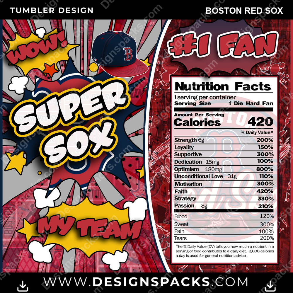 Baseball Super Team Boston Red Sox Tumbler Digital Wrap Design