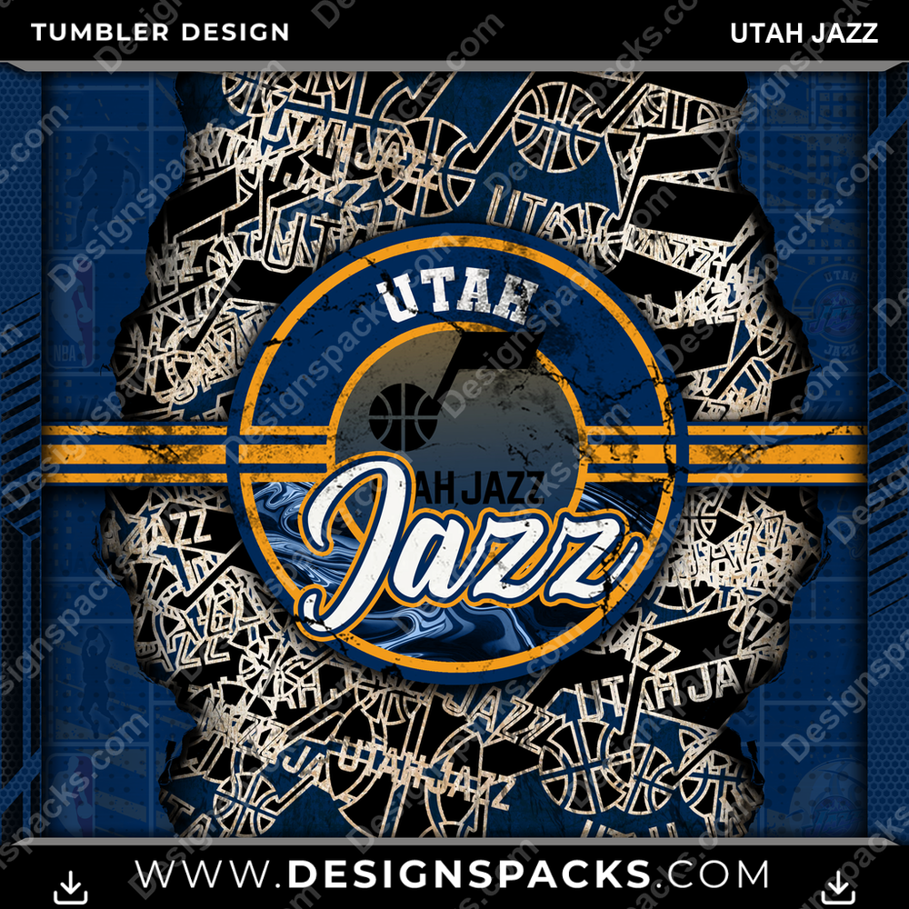Basketball Ripped Utah Jazz Tumbler Digital Wrap Design