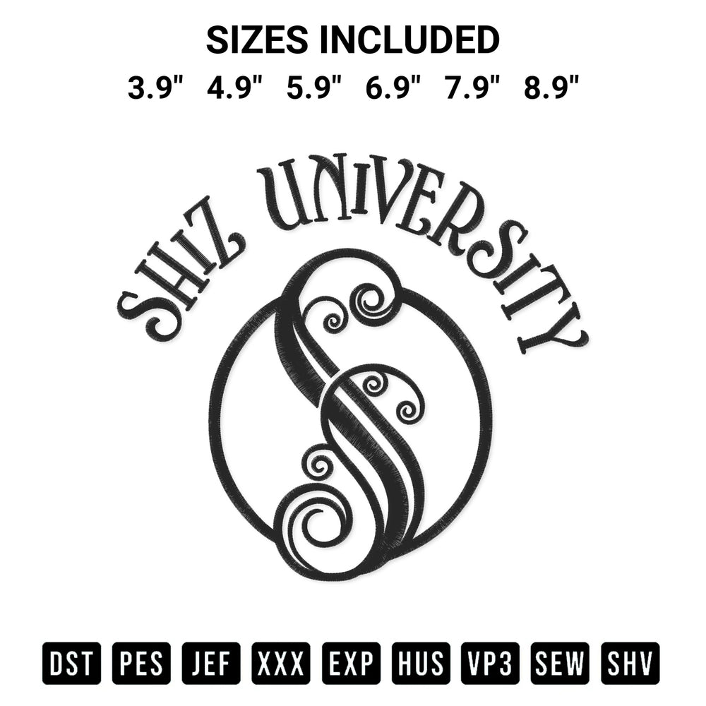 Stitch like a pro with the Shiz University Wicked Embroidery Design embroidery pattern from Designspacks.com. High-quality digital machine embroidery file. Available sizes: 3.9", 4.9", 5.9", 6.9", 7.9", 8.9".