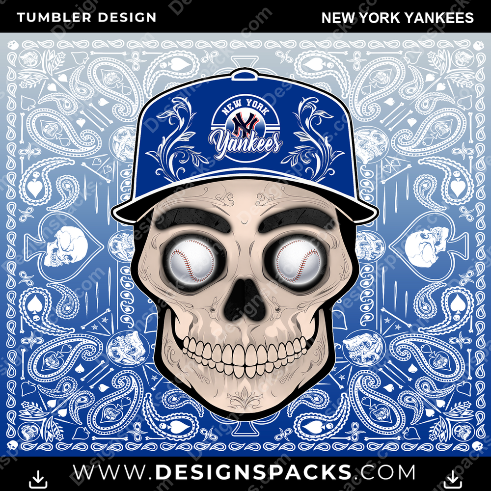 Baseball Skull Handkerchief New York Yankees Tumbler Digital Wrap Design