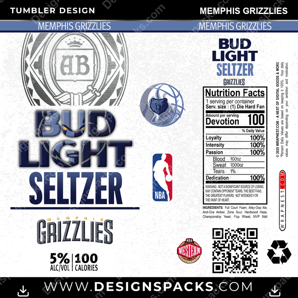 Basketball Bud Light Seltzer Memphis Grizzlies NBA Basketball Tumbler Digital Wrap Design Download