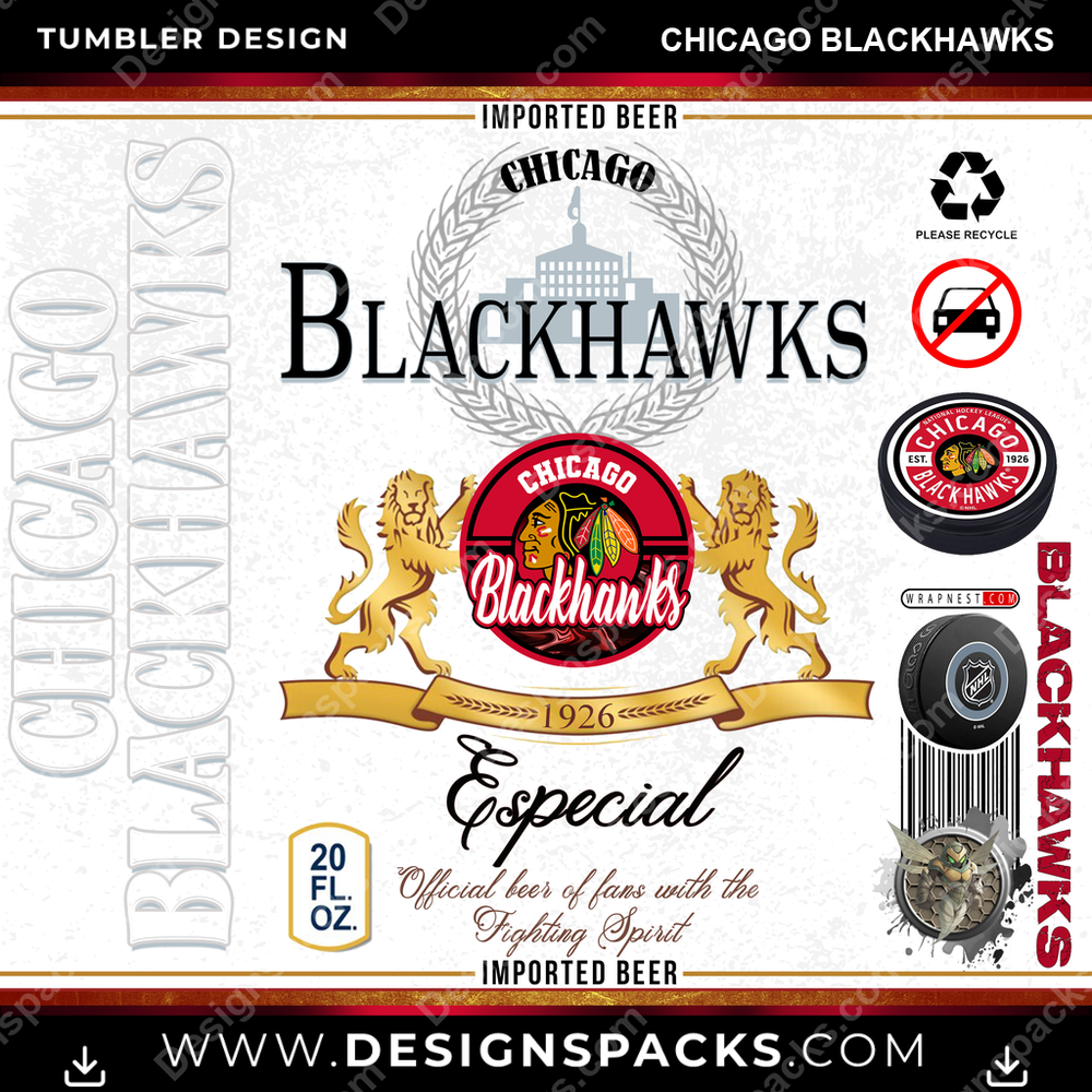 Hockey Modelo Chicago Blackhawks Tumbler Digital Wrap Design